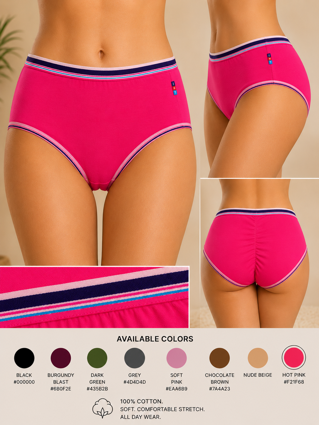 377c7c77-76b3-43b7-a700-5f2a7d382eb5 ZI HONG TIAN Women’s 100% Cotton High-Waist Full-Coverage Briefs - Image 1