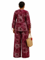 Burgundy Adire Palazzo Pant Set - Image 4