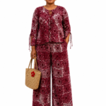 Burgundy Adire Palazzo Pant Set