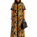 Golden Blossom Shirt Dress