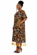 Mustard Floral Tassel Kaftan Dress - Image 3