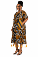 Mustard Floral Tassel Kaftan Dress - Image 4