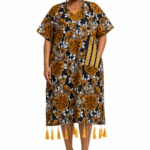Mustard Floral Tassel Kaftan Dress