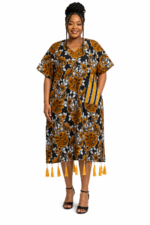 Mustard Floral Tassel Kaftan Dress