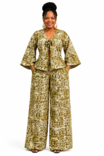 Olive Adire Tie-Front Two-set/pant