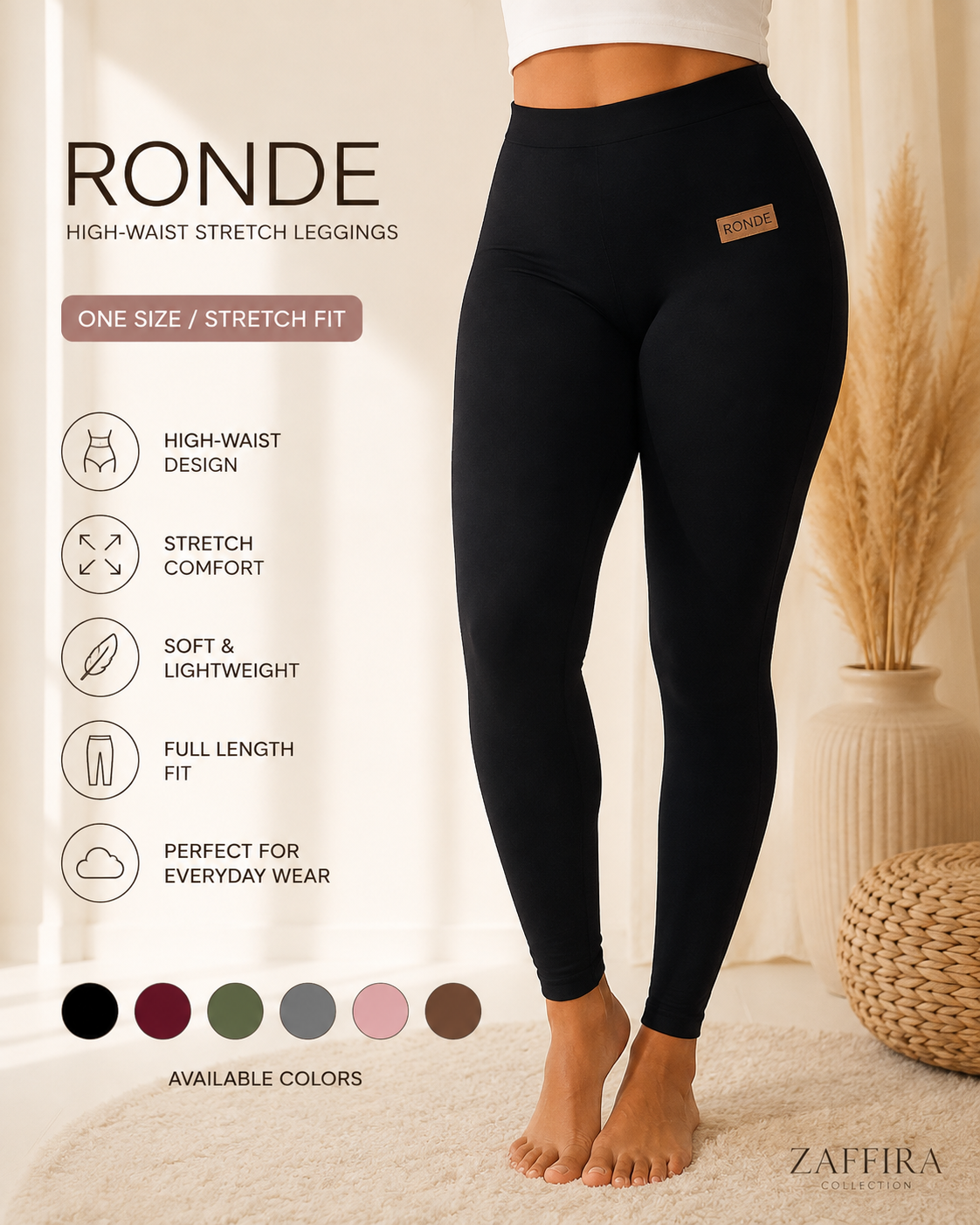 d51f8e15-627d-4ed5-81f1-a2531551e696 RONDE Women’s High-Waist Stretch Leggings – One Size - Image 1