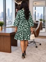 Women’s African-Inspired Print Dress with Aso Oke-Inspired V-Neck – 3/4 Sleeve Relaxed Fit Ruffle Dress - Image 2