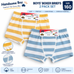 Boys’ Boxer Briefs 2-Pack – Soft Stretch Striped Kids Underwear | Sizes 120–160 | Assorted Colors - Image 6