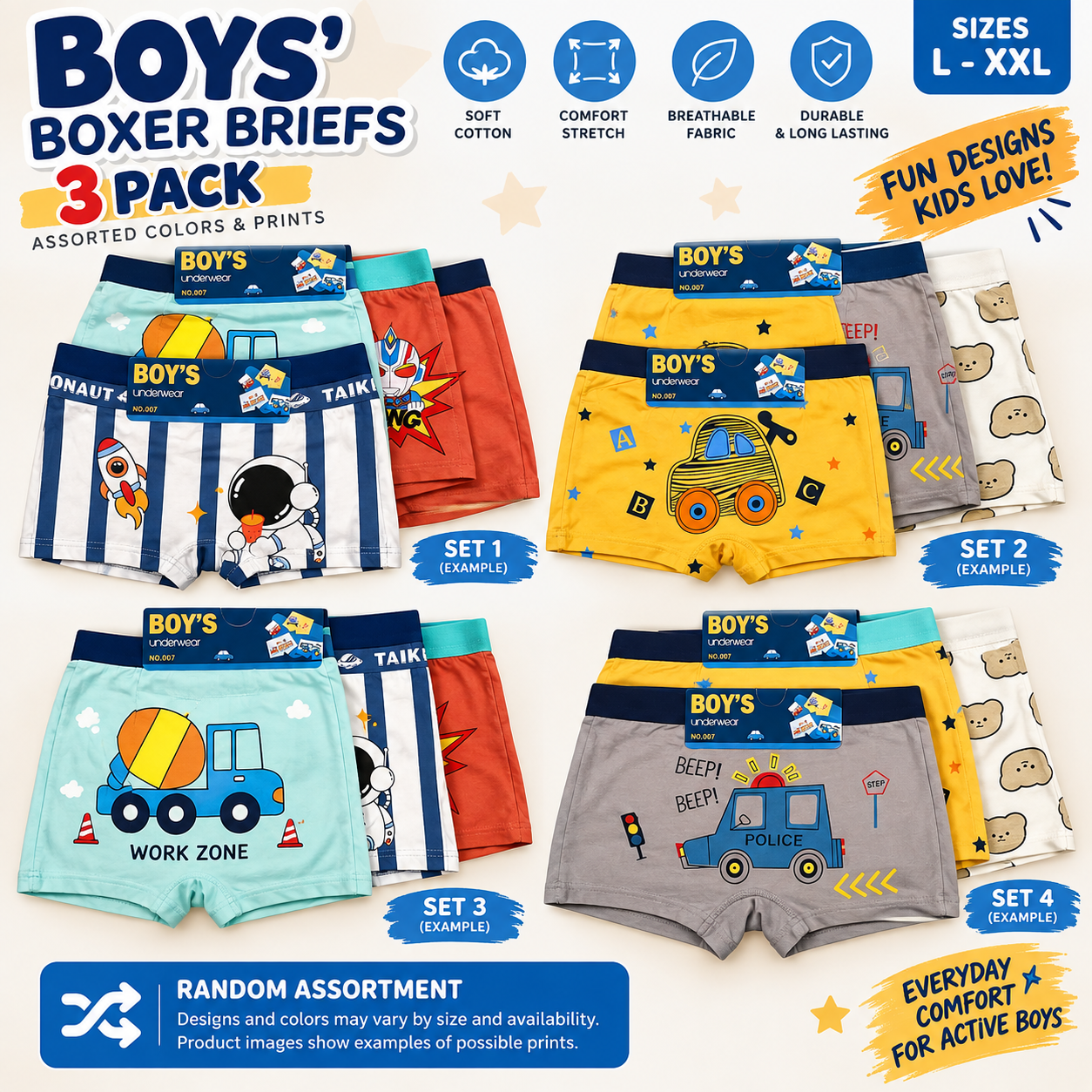 aa0e3fa0-d741-4bc7-8976-5f5d88a5b648 Boys’ Boxer Briefs 3-Pack – Soft Cotton Blend Kids Underwear | M–XXL - Image 1