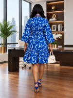 Women’s African-Inspired Print Dress with Aso Oke-Inspired V-Neck – 3/4 Sleeve Relaxed Fit Ruffle Dress - Image 9