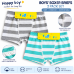 Boys’ Boxer Briefs 2-Pack – Soft Stretch Striped Kids Underwear | Sizes 120–160 | Assorted Colors - Image 4